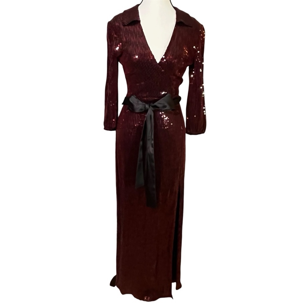 ALICE + OLIVIA Bayley Burgundy Red Sequin Maxi Gown Dress Women Size 0